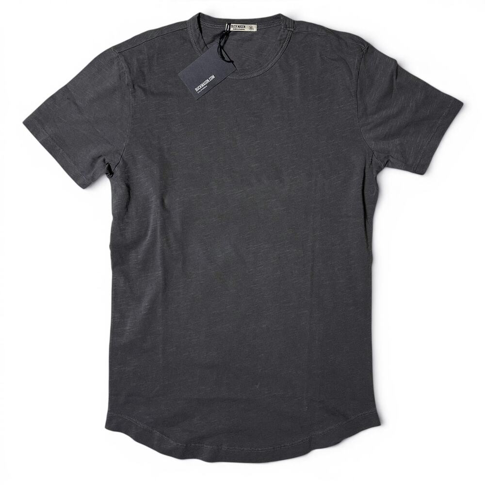 Buck Mason Venice Wash Slub Tall Curved Hem Tee Mens Size XS Coal USA Made NWT